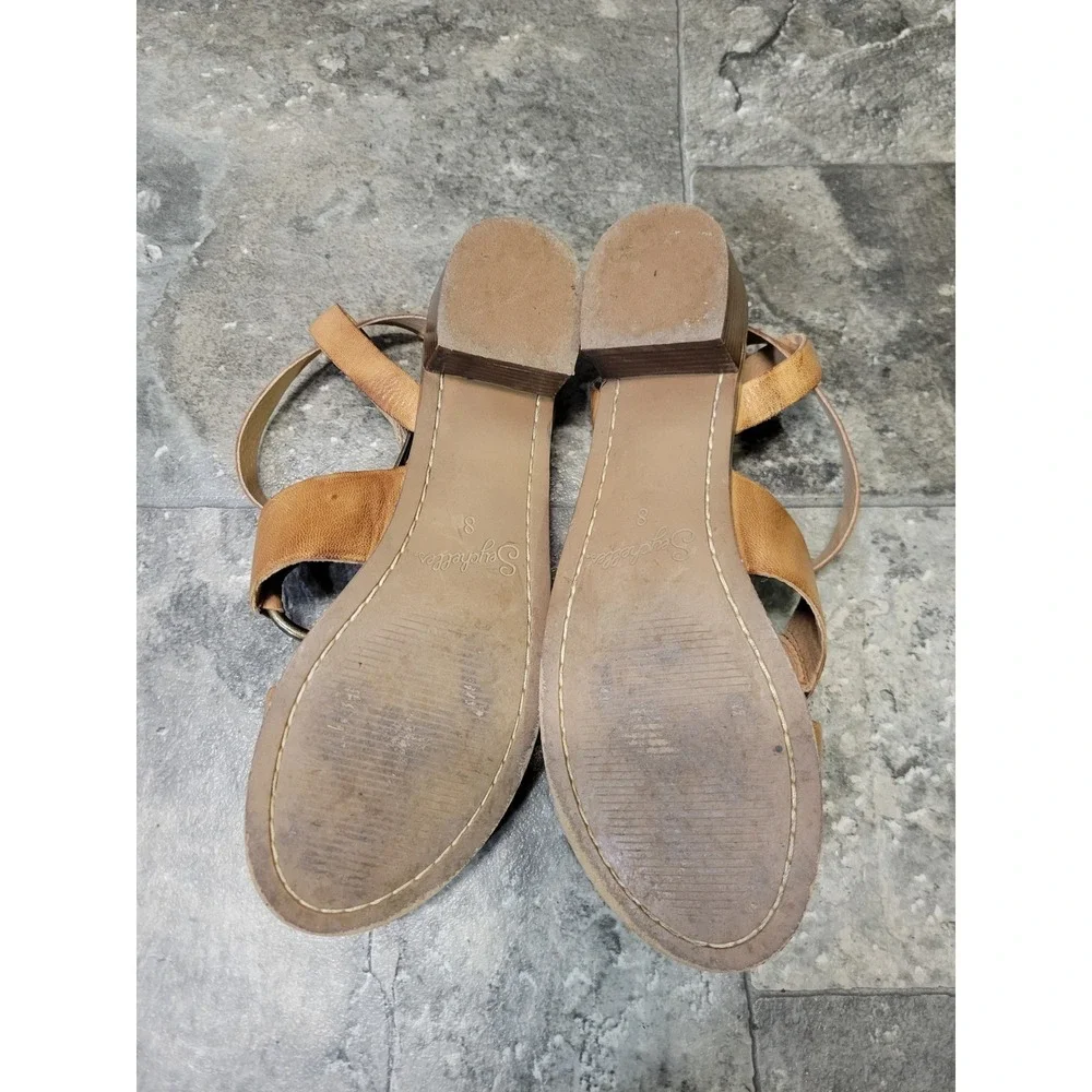 Seychelles Leather Sandals Tan Ankle Strap O-Ring Block Heel‎ Size 8